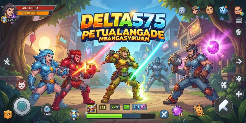 Antarmuka game Arcade DELTA575 yang menarik dan dinamis.