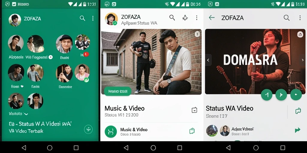 Antarmuka ZOFAZA menunjukkan berbagai video status WA yang menarik.